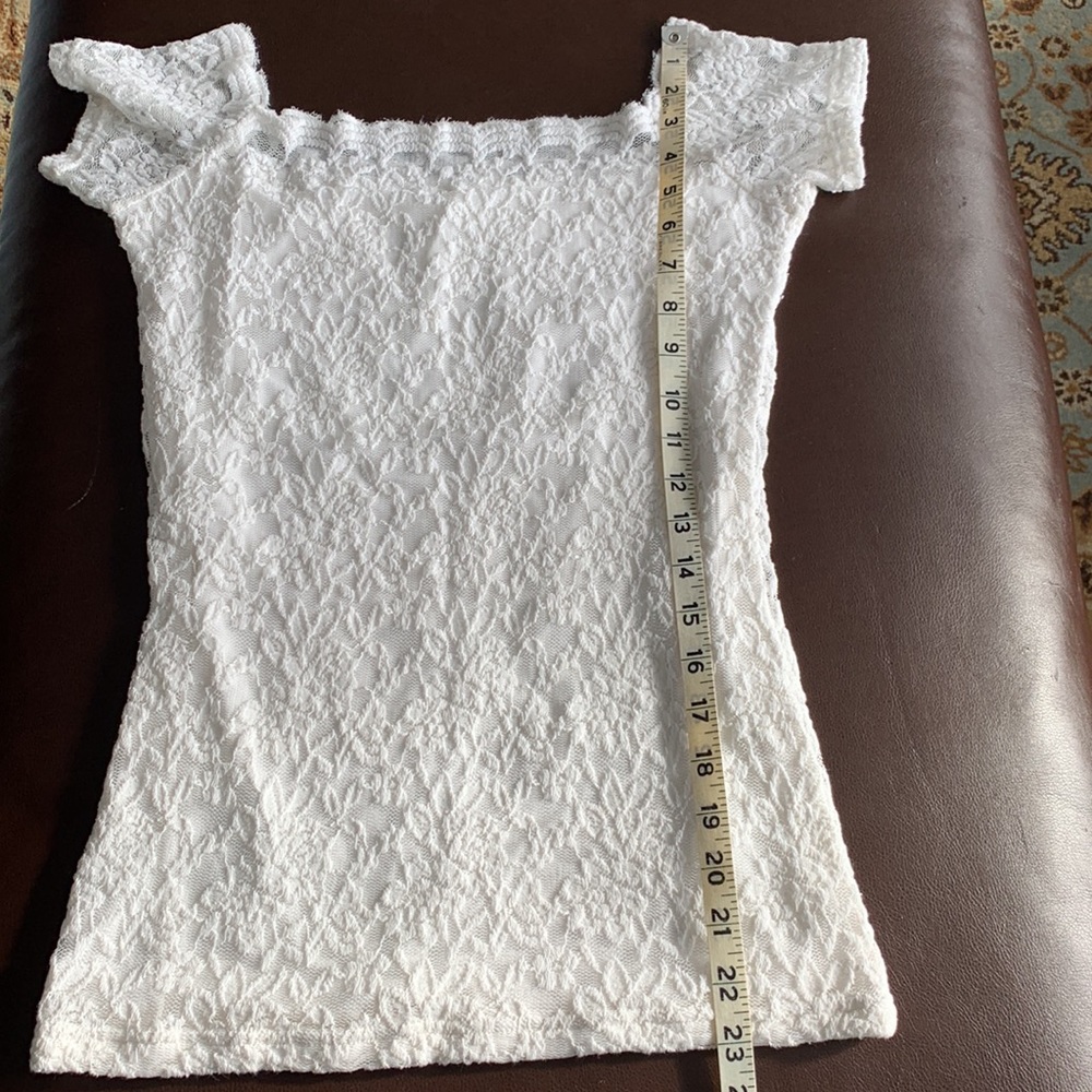 Stretchy Cream Chantilly Lace Top Square Neck - Picture 5 of 5